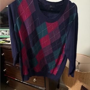 Talbots Women's Argyle Sweater - Navy, Pink, Teal
